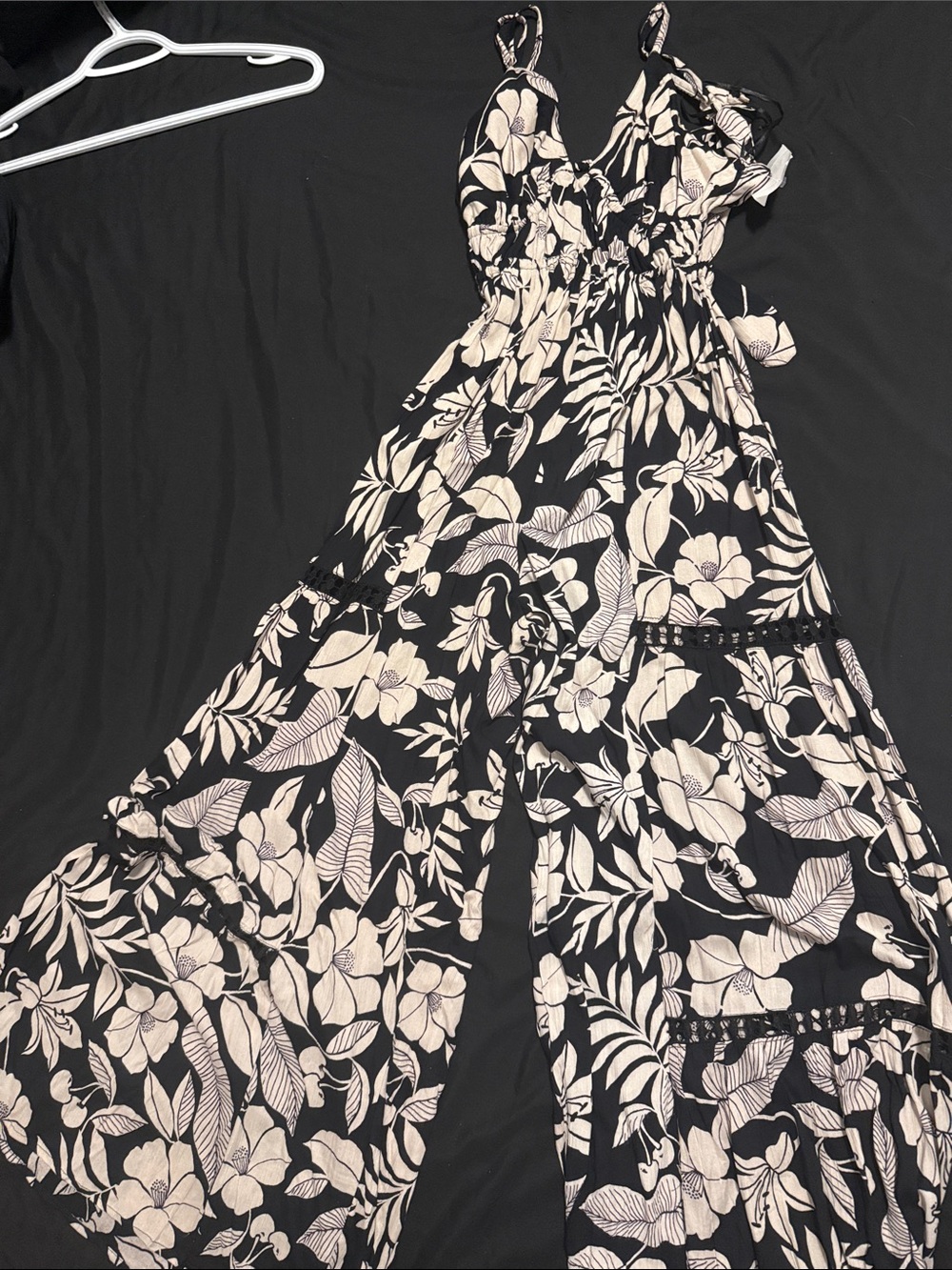 Black & Cream Floral Wide-Leg Jumpsuit